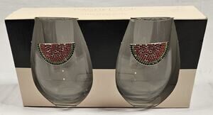 Rachel Zoe Watermelon Rhinestone Stemless Wine Glasses Set of 2 19 oz Jeweled